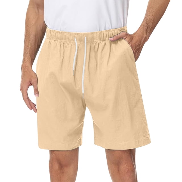 Youmylove Fashion Mens Shorts Mens Summer Shorts Elastic Waist Drawstring Beach Shorts Solid Color Loose Shorts With Pockets Stretch Dress Basic Shorts