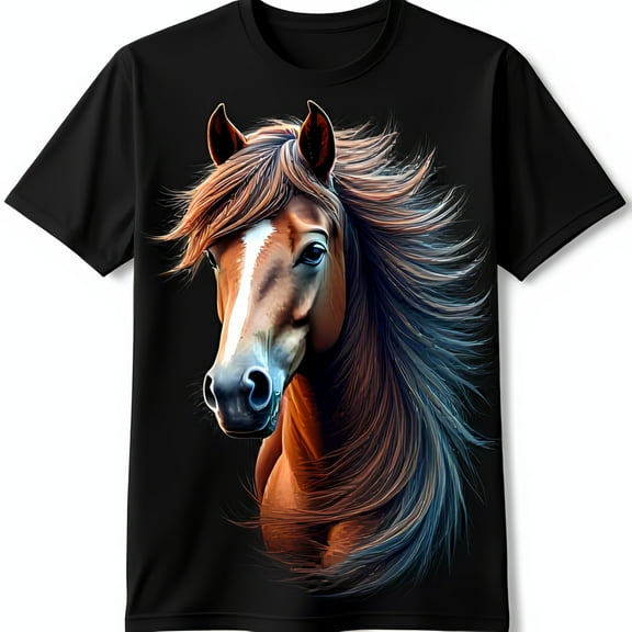Vibrant Horse Face Graphic Black T-Shirt Soft & Comfortable Fabric