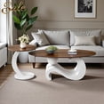 thumbnail image 2 of GZXS Living Room Table Set of 2 - 47" Oval MDF Top Coffee Table & C-Style Round Side Table, with Metal Base and Anti-Slip Adjustable Feet, Easy Assembly (Brown&White), 2 of 7