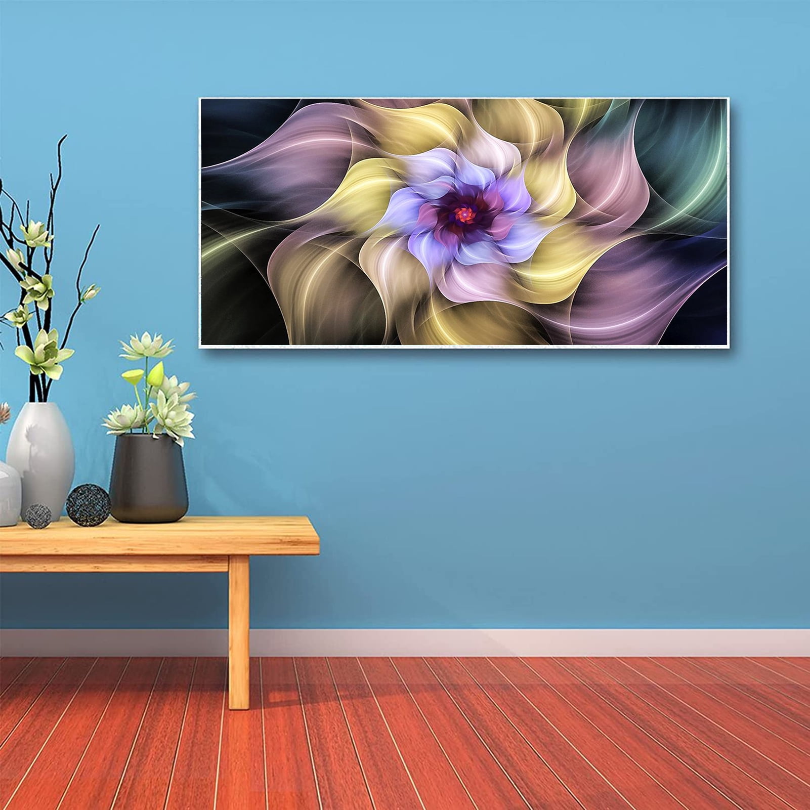 YALKIN 5D Large Diamond Painting Kits for Adults (31.5x3.9inch), Abstracty Flower Full Round Drill Scenery Pictures Arts Paint by Diamonds Kits for Wall Decor Relax Gift
