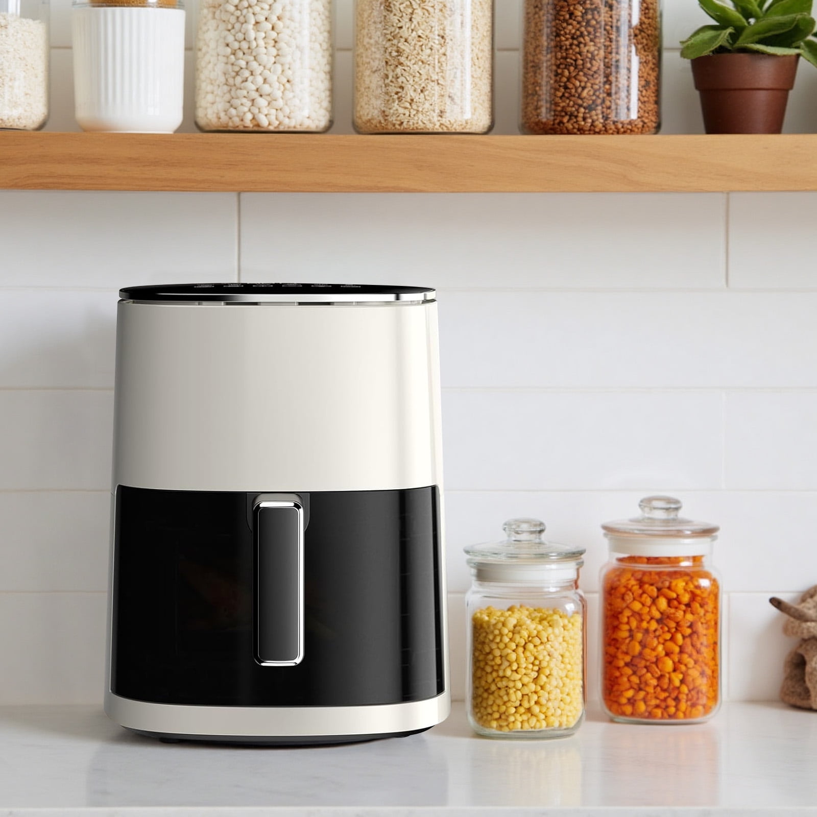 Sybels Air Fryer with Viewing Window, 6-Quart 12-in-1 Multi-Function Appliance for Air Frying, Roasting, Baking & Dehydrating, Beige
