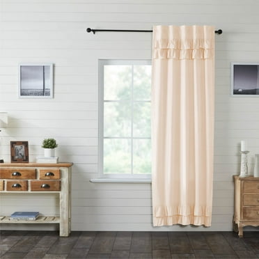 VHC Brands Simple Life Flax, Farmhouse Curtain Panel, Ruffled, Natural, 96x40