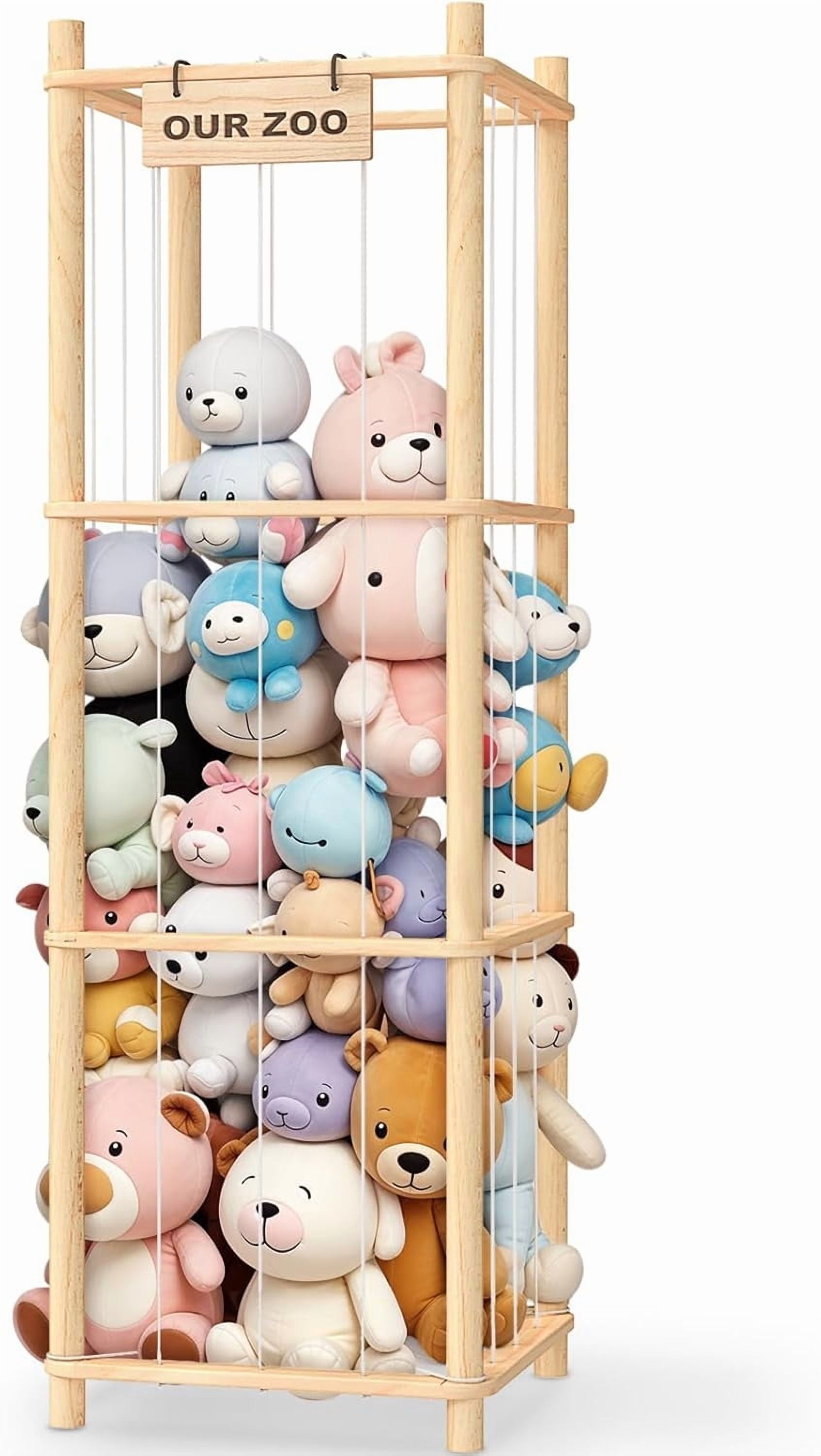 Stuffed Animal Storage & Organizer, Wooden Cute Zoo Toy Holder for Toddler Rooms, Playrooms & Bedrooms（Pink）