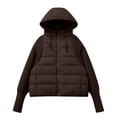 thumbnail image 6 of Women's Oversized Quilted Coats, Knit Sleeve Patchwork Jackets Thick Warm Cotton Padded Jacket Winter Outwear Coat with Pockets Brown L, 6 of 7