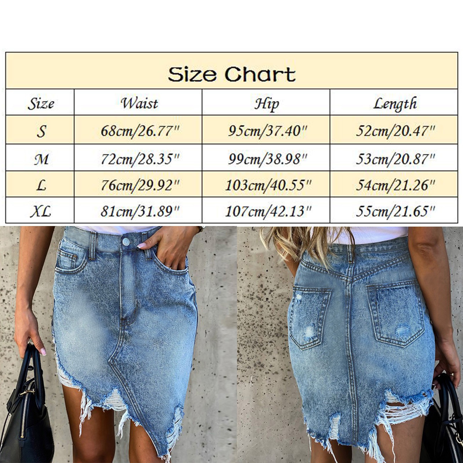 Womens Daily Casual Classic Blue Buttons Pockets Ripped Denim Skirt ...