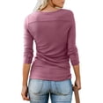 thumbnail image 2 of T-shirt Henley à Manches Courtes/longues pour Femmes, Décontracté, Basique, 2 of 2
