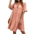 thumbnail image 4 of Txlixc Vestido suelto de manga corta para mujer con versión de línea A, ropa de verano con cuello en V de color sólido de estilo simple Txlixc Estilo de ocio, 4 of 6