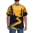 thumbnail image 3 of Fotbe Sunset River Pine Trees Camisa Estampada de Manga Corta para Hombre, Casual de Verano, Estilo Playero, Sin Arrugas-XX-Large, 3 of 5