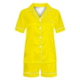 thumbnail image 4 of Sakmal Button Down Pajamas Women Two Piece Lightweight Short Sleeve Shirt and Shorts Solid Loungewear ,Yellow,XXL, 4 of 5