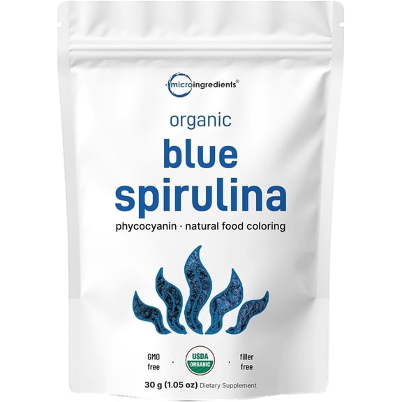 Micro Ingredients Organic Blue Spirulina Powder (Phycocyanin Extract), 30 Servings | No Fishy Smell, 100% Vegan Protein Supplement from Blue-Green Algae