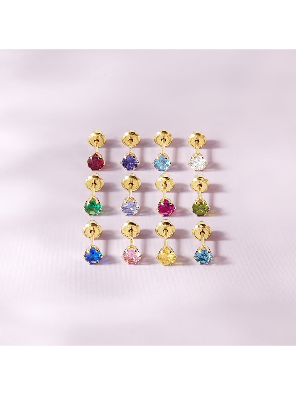 Radiant Prong Simulated Alexandrite Toddler Earrings Safety Screw Back 14k Gold