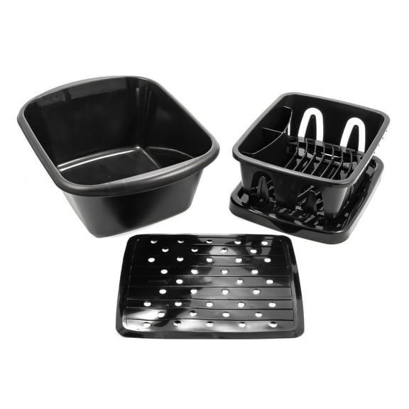 Camco Black Sink Kit with Dish Drainer, Dish Pan and Sink Mat (43518)