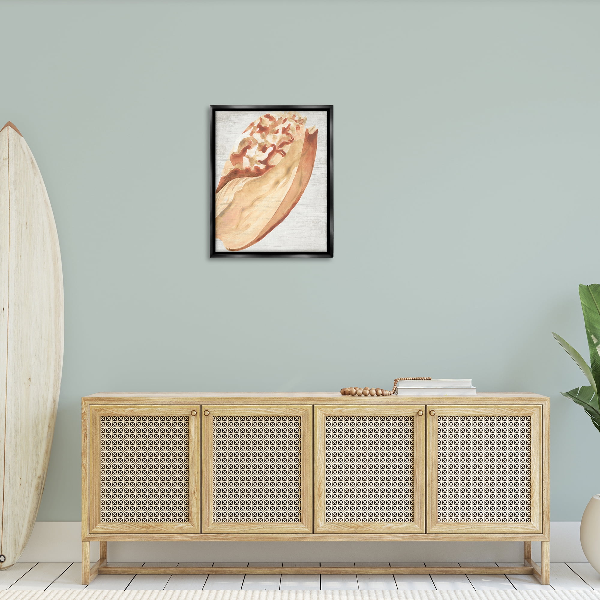 Stupell Industries Rustic Beige Shell Nautical & Beach Painting Black Floater Framed Canvas Art Print Wall Art, 25 x 31