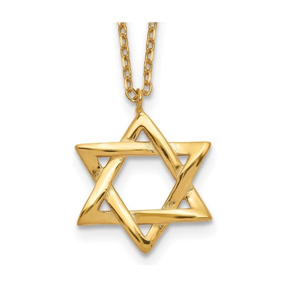 Yellow Plated Sterling Silver Star of David Pendant Necklace with Chain (16.5 inches) for Men