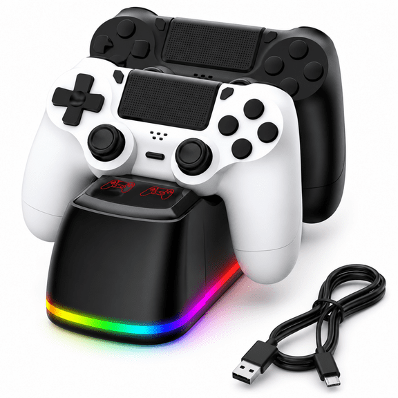 QXWPBV Charging Dock for PlayStation 4 Controllers, USB Powered Dual Controller Charger with LED Indicator, Black