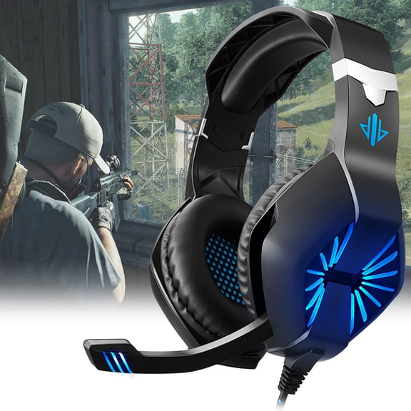 Gaming Headset for PS4, PC, Xbox One Controller, Noise Cancelling Over Ear Headphones with Mic, LED Light, Bass Surround, Soft Memory Earmuffs for Laptop Mac Nintendo Switch Games
