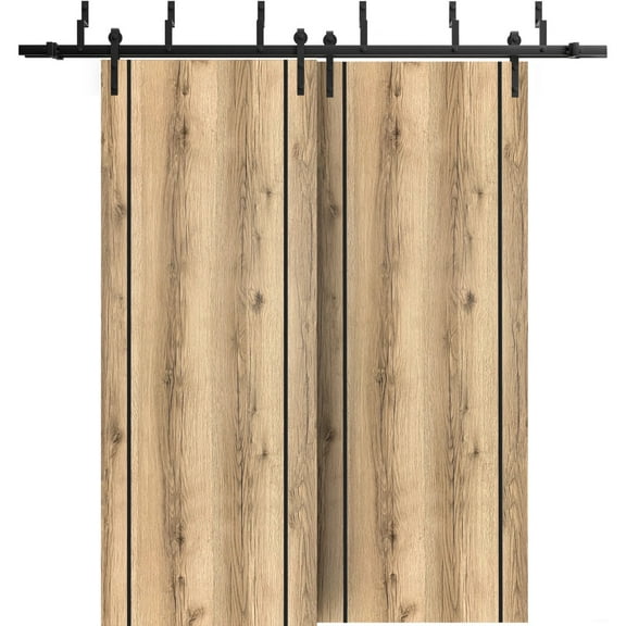 Sliding Closet Barn Bypass Doors 36 x 80 inches | Planum 0017 Oak with Frosted Glass | Sturdy 6.6ft Rails Hardware Set | Wood Solid Bedroom Wardrobe Doors