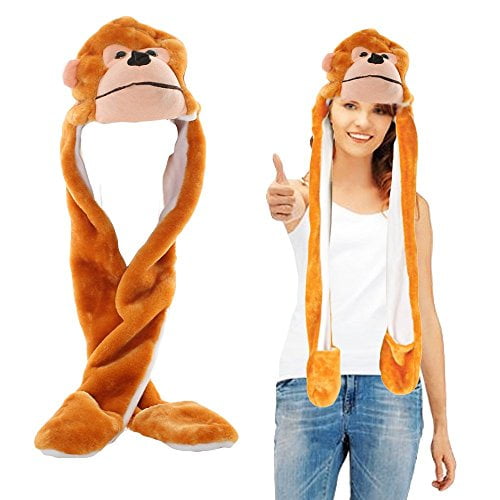 Toy Cubby Headgear Monkey Hat | Halloween Animal Head-wear Costume Accessory with Ultra Long Paws Masquerade Plushy Face.