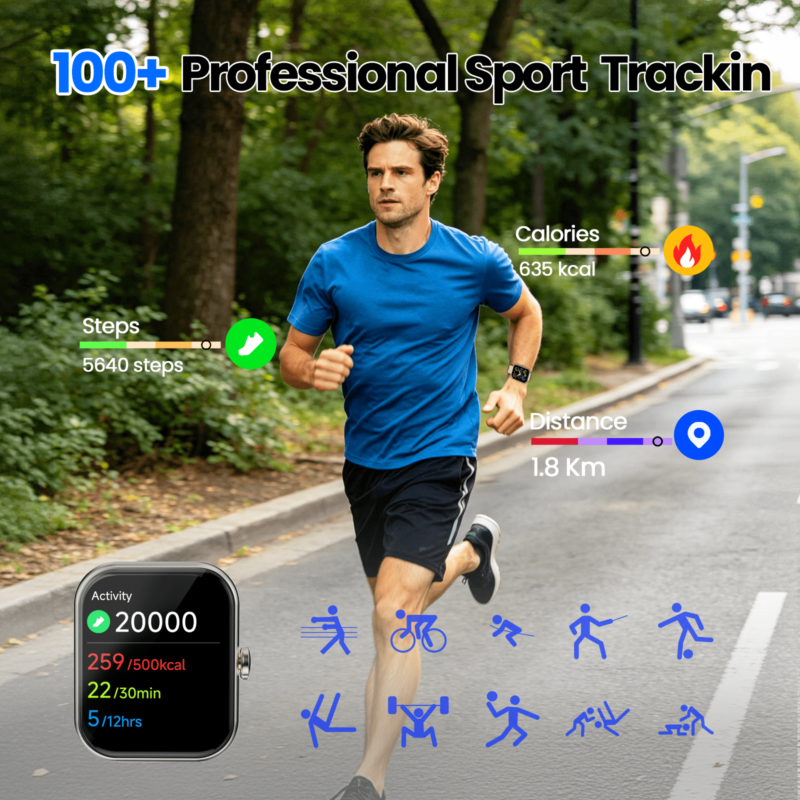 Smart Watch for Men Women Fitness,1.96" HD Touch Screen Fitness Tracker with Bluetooth Call Answer/Dial,Fitness Watch with 100+ Sports Modes,Pedometer,Calorie Counter,IP68 Waterproof Smartwatch Compa
