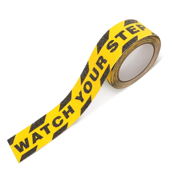 Watch Your Step Caution Tape 1.97in x 16.4Ft, Non Skid Tape Yellow Black Waterproof, Anti-Slip High Traction Safety Grip Tape for Stairs Steps Ladder, Indoor Outdoor Treads