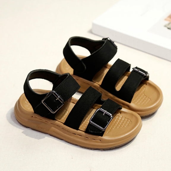 Cethrio Boys Comfort Sandals, Open Toe Non-slip Casual Holiday Kids Summer Shoes Black Size 3(Big Kids)