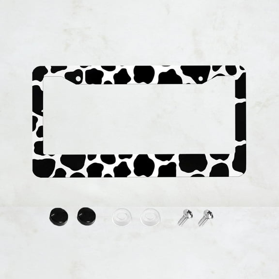 Cow Spot License Plate Frame, Cute License Plate Frames Pink Tropical Car Plate Frame Holder Cover for Women Men with 2 Holes,12x6 Inches