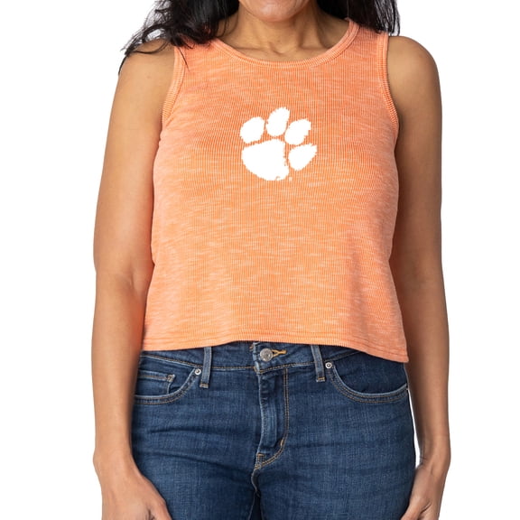 Women's Orange Clemson Tigers Brie Sandwash Tri-Blend Cropped Tank Top