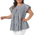 thumbnail image 2 of DARING DIVA Women's Plus Gingham Babydoll Top Crew Neck Flare 3X Black, 2 of 6