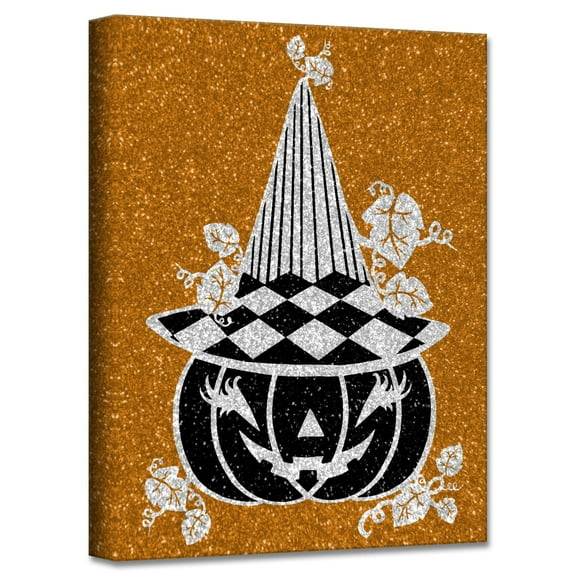Black and White Glamoween Pumpkin IV Canvas Halloween Wall Art Decor 16" x 12"