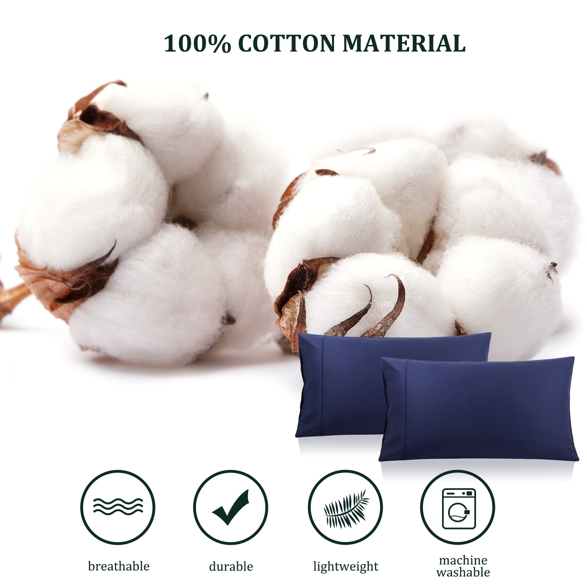 Unique Bargains Cotton Zipper Closure Pillowcase Set of 2 Navy Blue Standard