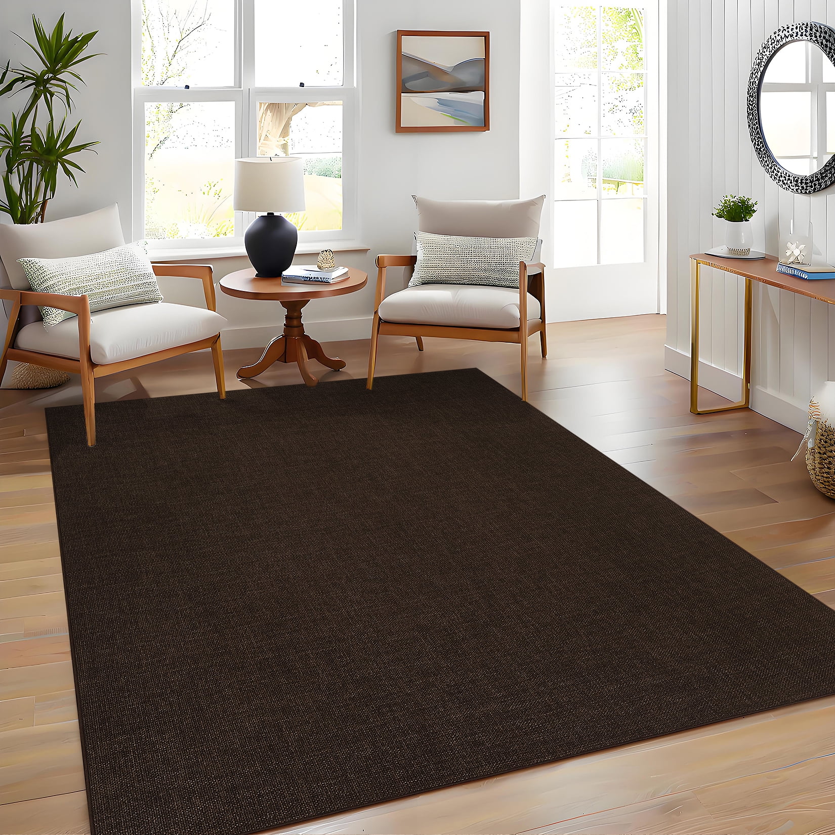 Woven Textured Area Rug 5x7 Washable Rugs for Living Room Non Slip Non-Shedding Bedroom Rug Ultra-Thin Low Pile Carpet Farmhouse Neutral Floor Mat for Nursery Dining Room Office Dorm Brown