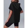 thumbnail image 2 of Fisoew - Sudaderas con capucha de manga corta para mujer, con media cierre, sin botones, con bolsillos, 2 of 3