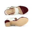 thumbnail image 4 of BLISSFUL STEP Valentine's Slingback Sandals Contrast Color Chunky Heel Big Circle Buckle Sandals Burgundy White 9, 4 of 7