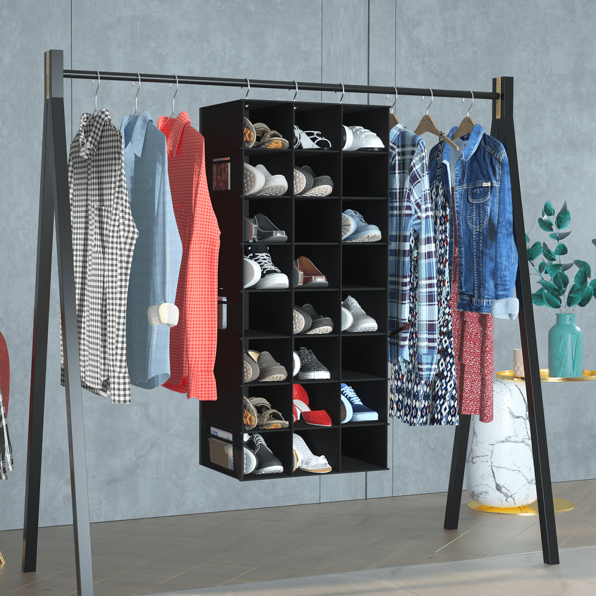 coastal rose Hanging Shoe Organizer for Closet, 24 Sections Shoe Holder Hanger Rack, Space-saving Shoe Organizers and Storage