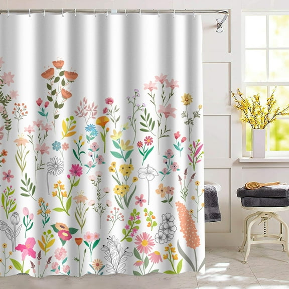 Planially Colorful Floral Shower Curtain 72" X 72" Waterproof Bathroom Decor Curtains with 12 Hooks
