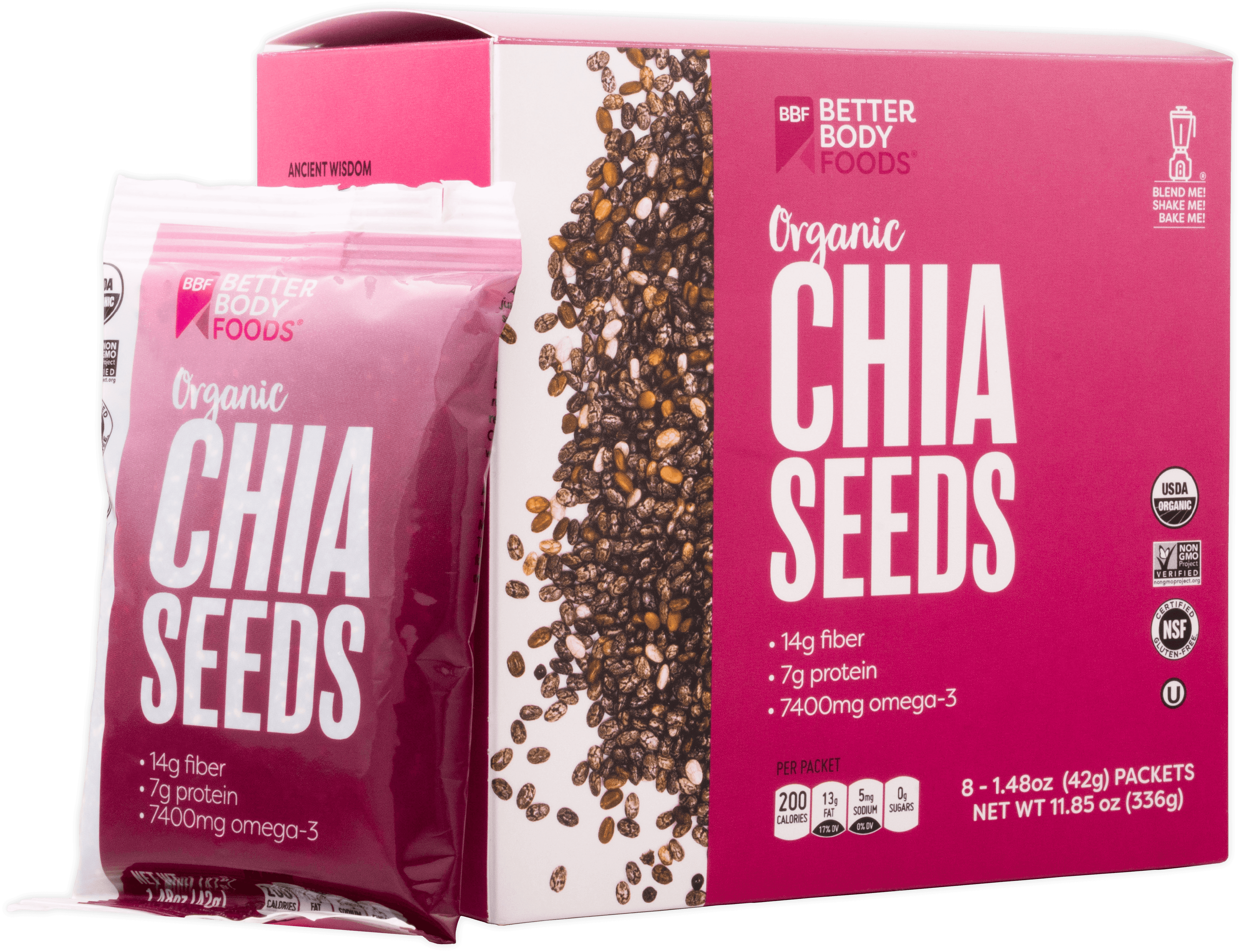 BetterBody Foods Organic Chia Seed Singles, 1.48 Oz, 8 Pack