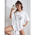 thumbnail image 4 of Cartoon & Slogan Graphic Drop Shoulder Oversized Tee IT's A TEA SHIRT Graphic Tees Women Tops, 4 of 6