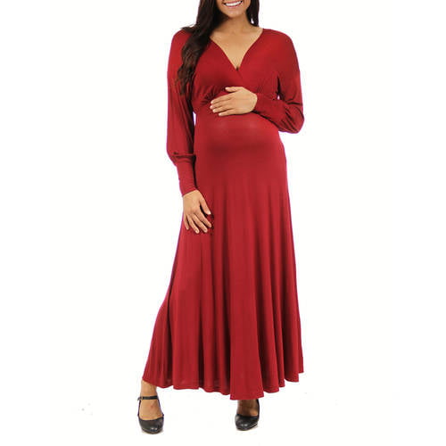 24/7 Comfort Apparel - Women's Maternity Long Sleeve Empire Maxi Dress ...
