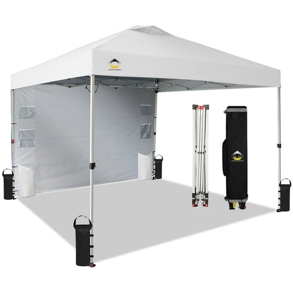 CROWN SHADES Canopy Tent 10x10 Pop Up Canopy Outdoor Shade with Pockets Sidewall, Easy Up Sun Shelter with One Person Set Up Center Lock White