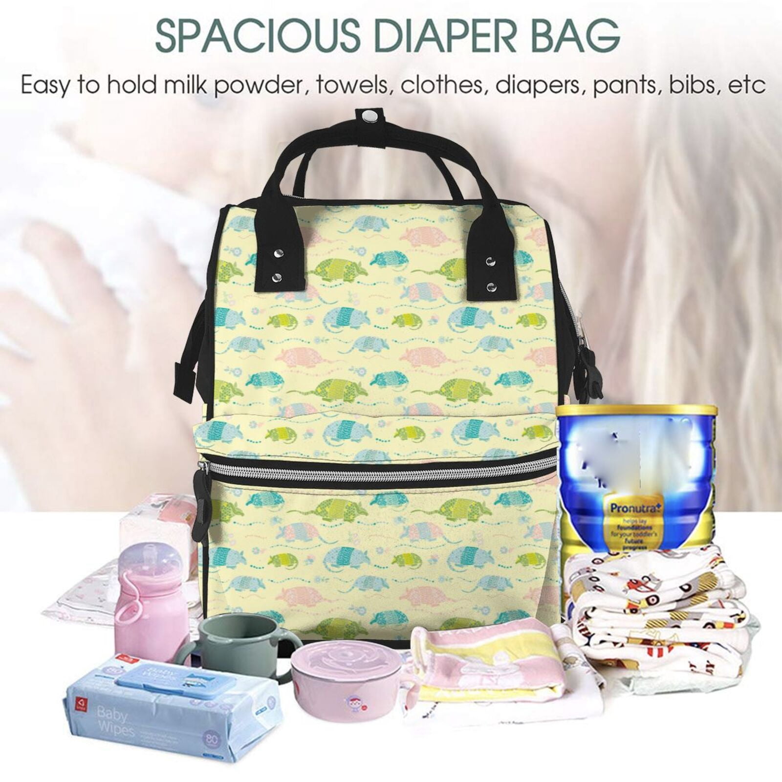 Ratiio Armadillo Floral Mummy Backpack - Waterproof Twill Canvas, Large Capacity Diaper Bag with Multiple Pockets and Adjustable Straps