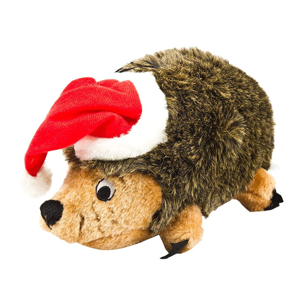 Holiday Hedgehog with Santa Hat Plush Dog Toy, Small, Brown, Holiday