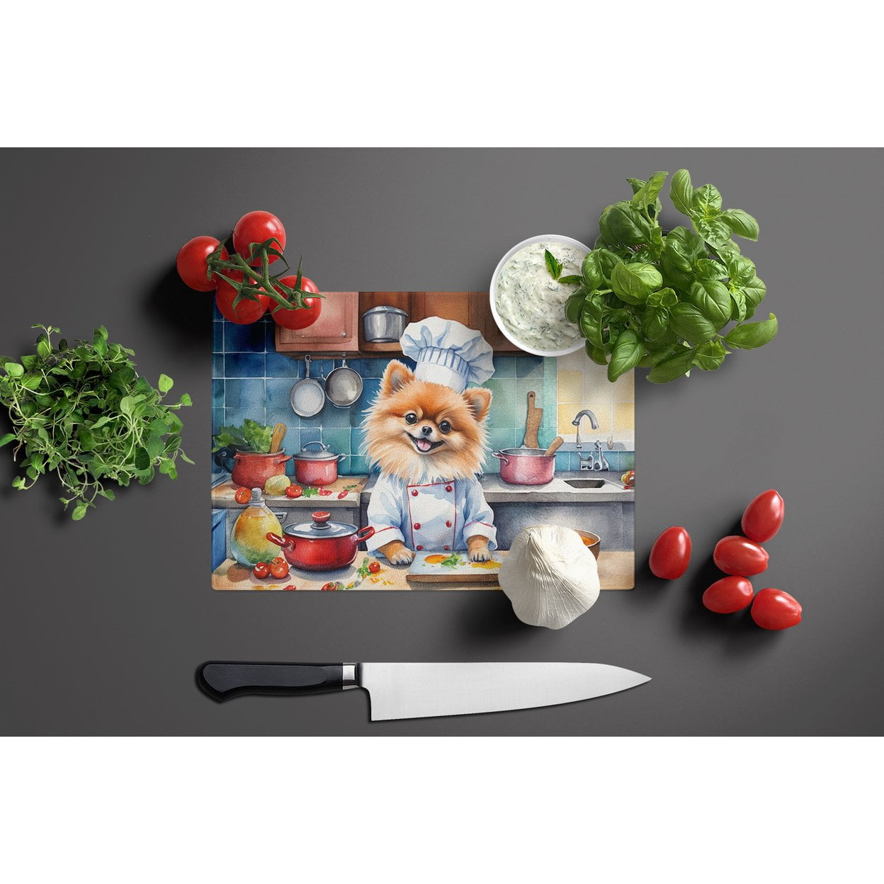 Pomeranian The Chef Glass Cutting Board 12 in x 15 in