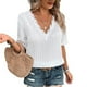 thumbnail image 2 of Gibobby Playera Manga Corta para Mujer Camiseta sólida encaje manga corta hueca a la moda para mujer(Blanco,CH), 2 of 4