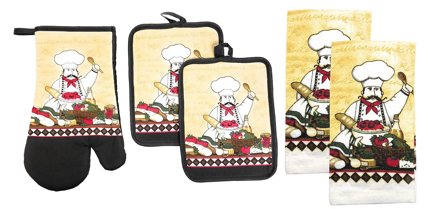 Kitchen Collection 5Piece Chef Salad Kitchen Linen Set, BlackBeige