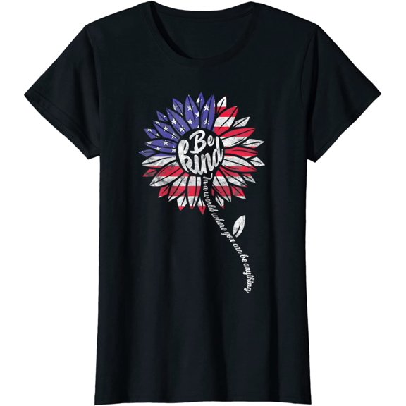 Kindness Sunflower Flag 4th July Patriotic Flower T-Shirt for Women