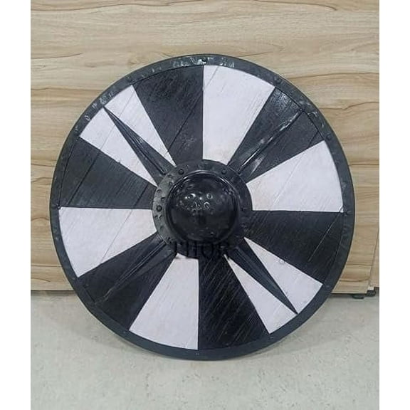 Thor Instruments  Viking Medieval Round Viking Shield for Cosplay LARP or Battle Plaque Wooden German Word Humpback Shield Rustic Vintage Home Decor Gifts