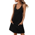 thumbnail image 2 of IUYRTFE Women's Sleeveless V-Neck Mini Dress with Pockets Adjustable Straps Casual Loose Fit Summer Tank Dress, 2 of 9