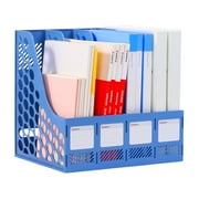 Comix Sturdy Magazine File Rack Desktop Storage Folder for Office Organization and Storage with 4 Vertical Compartments, File Storage-Organizer-Magazine Holder (Blue)