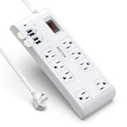 Bestek With Quick Charge 3.0 Power Strip Surge Protector USB,8-Outlet 4 USB Charging Ports, 6-Foot Long Flat Angle Plug Heavy Duty Extension Cords, 900 Joule, FCC ETL Listed