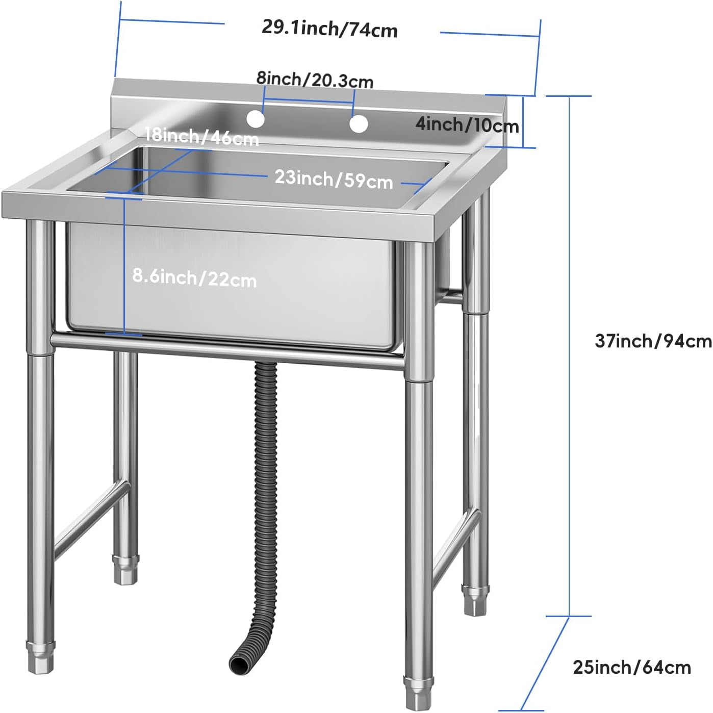 Commercial Stainless Steel Sink,Utility Sink Free Standing Single Bowl for Restaurant